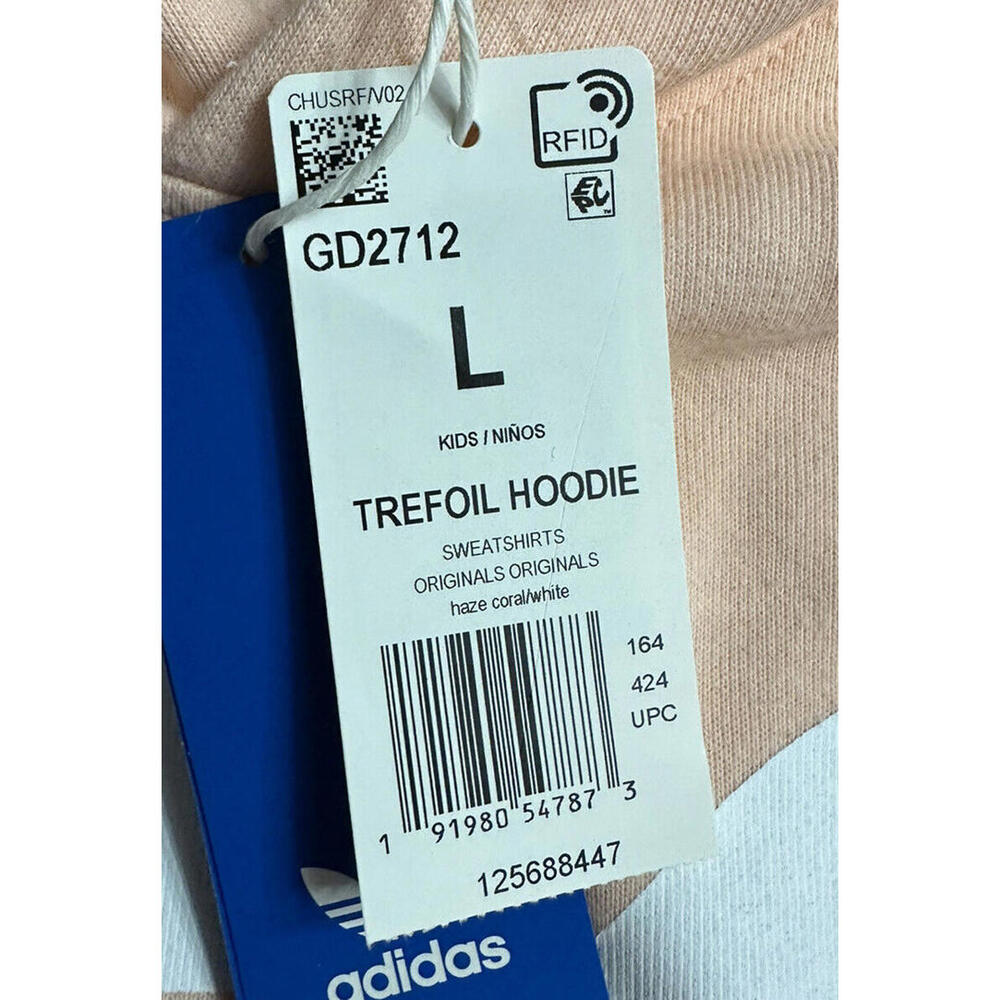 NWT Adidas Long Sleeve Trefoil‎ Girls Youth Kids Hoodie Sweatshirt Size Large - Picture 8 of 12